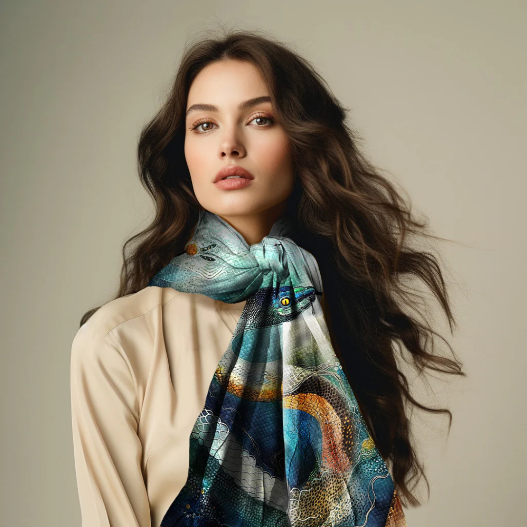 Serpent Wisdom Silk Scarf Shawl Elegant & Lightweight