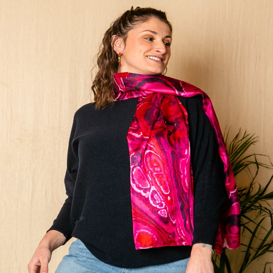 Shop Abstract Fuchsia Silk Scarf & Shawl Online