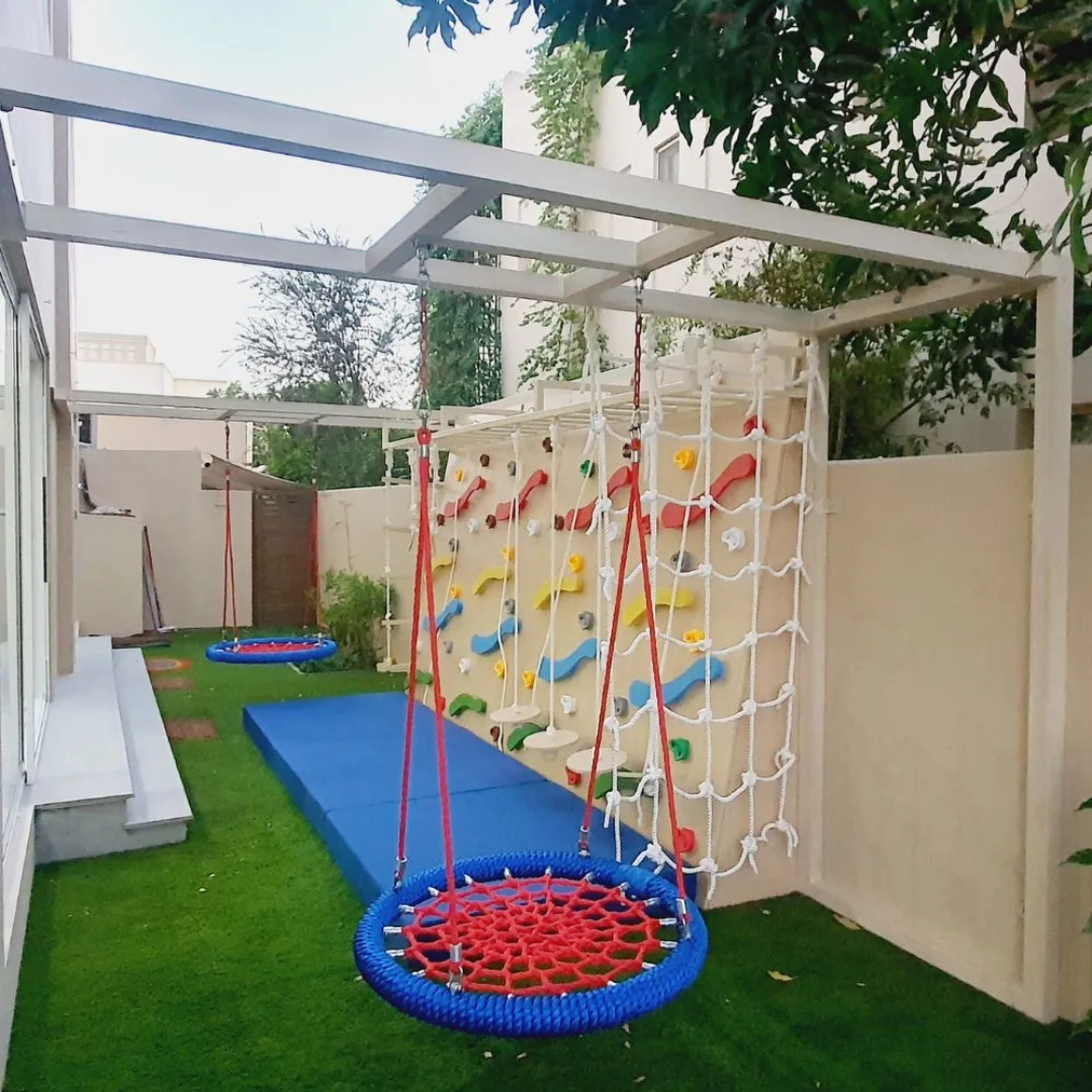 Outdoor Climbing Wall Play Set With Swings Included