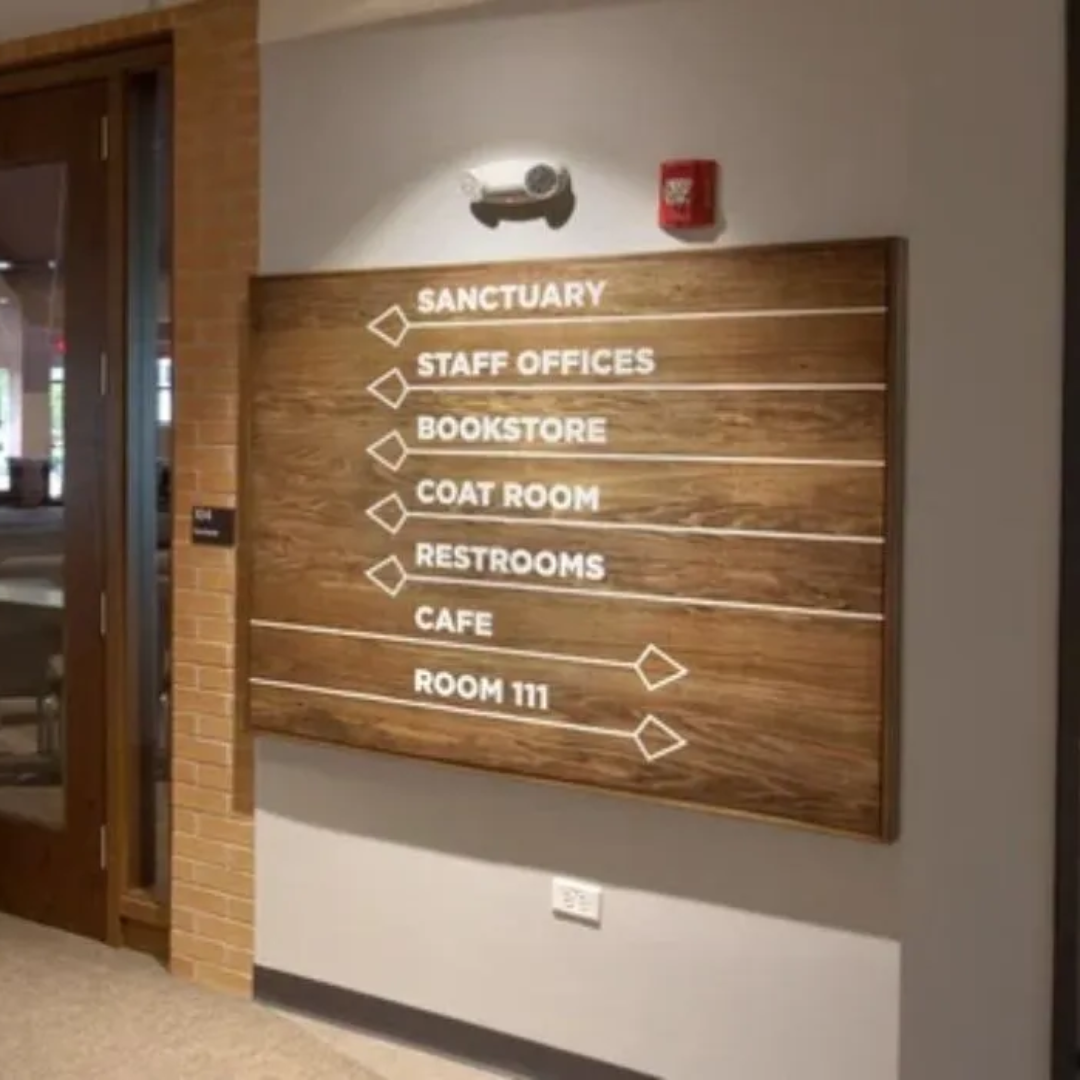 Wooden Directional Signage with Vinyl Cut Lettering