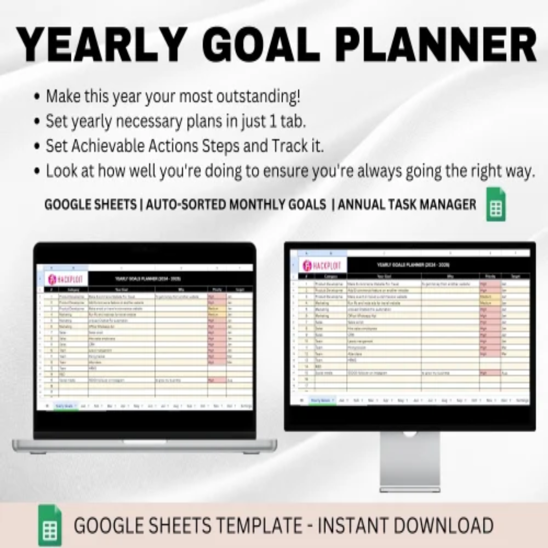Yearly Goal Planner Organizer Tool 