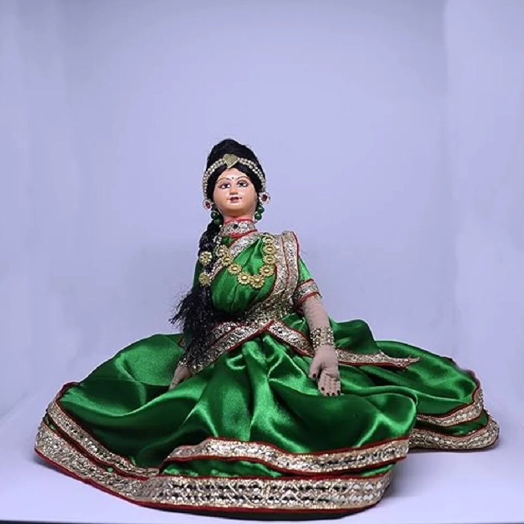 Ashni Dolls Traditional Handmade Doll Sitting 6 inch Green Female Doll