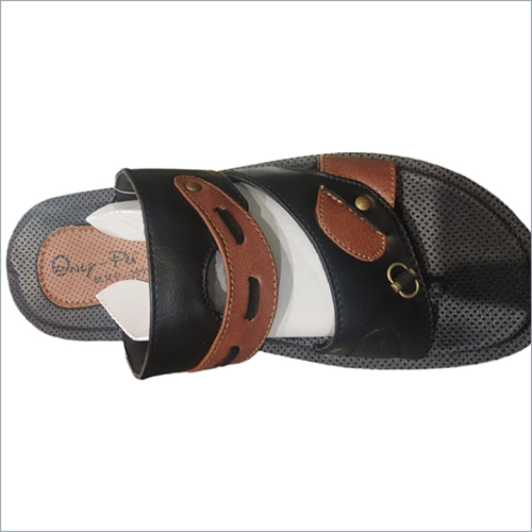 Black And Black Mens Leather Sandal
