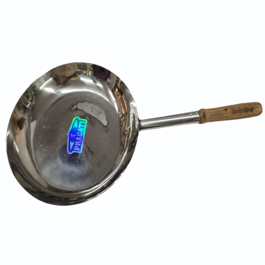 20 cm Silver Chinese Wok Pan, Round, Material: Stainless Steel