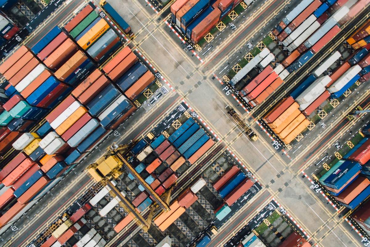 Aerial view of an international container terminal